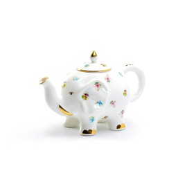 Grace Teaware Fine Porcelain Happy Elephant 28-Ounce Teapot (Floral Pansy) with Gold Trim