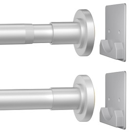 CorkLatta Matte Silver Shower Curtain Rod,1 Inch Diameter Stainless Steel Adjustable Spring Tension Rods 32 to 92",with Holders,Anti-Slip,No Drilling(1 Pack)