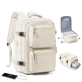 bluterm Laptop Backpack for Men Women, Flight Approved Travel Backpack Business Backpack with USB Charging Port, Casual Daypack College Computer Backpack, Beige