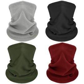 4 Pieces Winter Neck Warmers Fleece Gaiter Windproof Face Covering (Army Green, Black, Wine Red, Light Gray, Medium)