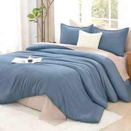 Litanika Grayish Blue Comforter Set California King Size, 3 Pieces Lightweight Solid Bedding Comforter Set, All Season Fluffy Bed Set (104x96In Comforter & 2 Pillowcases)