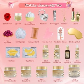 24Pcs Happy Birthday Gifts for Women Mom - Luxury Birthday Presents Spa Gift Set, Bath and Body Gift for Sister Girlfriend Wife Grandma with Necklace, Birthday Gift Set Idea for Women Female Friends