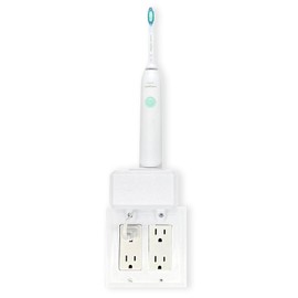 HOYT DESIGN Electric Toothbrush Holder | Wall Mount | Compatible with Sonicare Holds 1 Charger, Mounts on Double GFCI/Decora Outlet ONLY. (Charger/Brushes NOT Included) | White, PS1-G-SDV