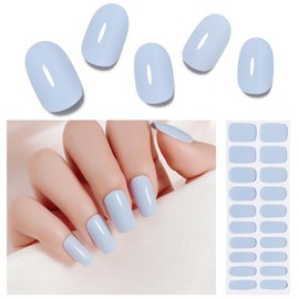 Arte Clavo Semi Cured Gel Nail Strips, 20 Pcs Gel Nail Stickers with UV Light Required, Salon Quality, Long Lasting, Easy Apply and Remove (Baby Blue)