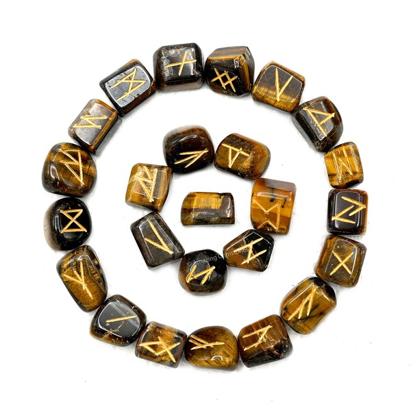 Tiger Eye Crystal Runes Set of 25 Engraved Rune Stones with Runes Book PDF