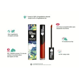 Liquid Lipstick – Matt, Vegan & Natural – Long Hold – Colour: Orange/Red "Shake the Ground" 886 – Lipstick without Petroleum-based Ingredients – Organic Ingredients ALL TIGERS