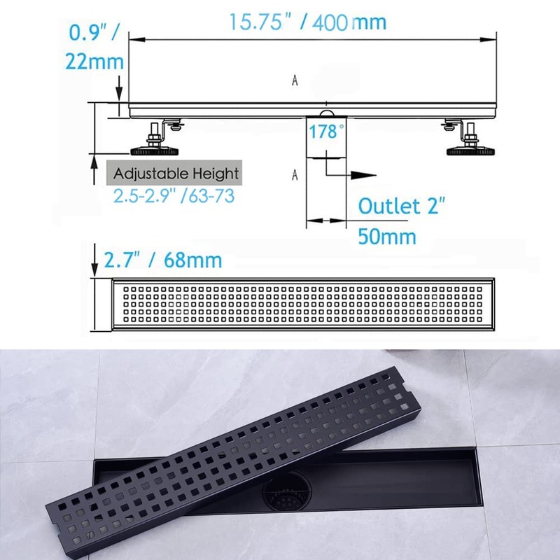 16 Inch Linear Bathroom Shower Rectangular Floor Drain,New Type with