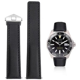 Nizonlaie Nylon Leather Watch Band Quick Release Waterproof Oxford Fiber Nylon Genuine Leather Deployant Watch Band Strap Nylon Leather Universal Replacement Bracelet Strap 20mm 22mm for Men Women