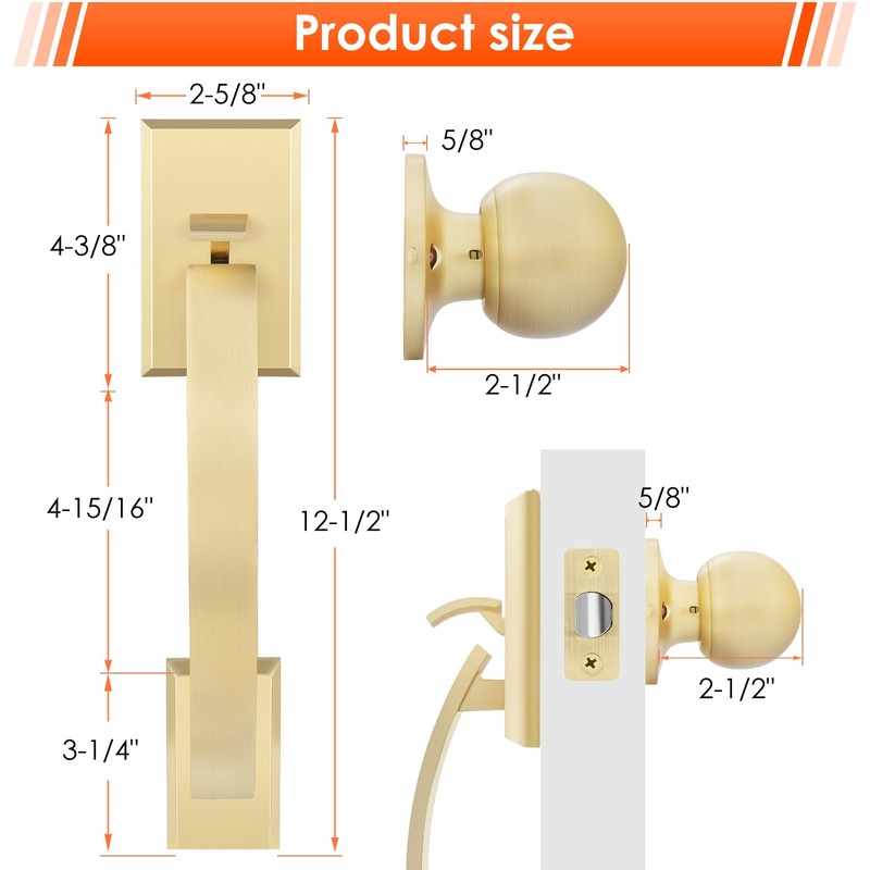 Haidms Gold Door Handle Exterior, Entry Door Handle and Reversible