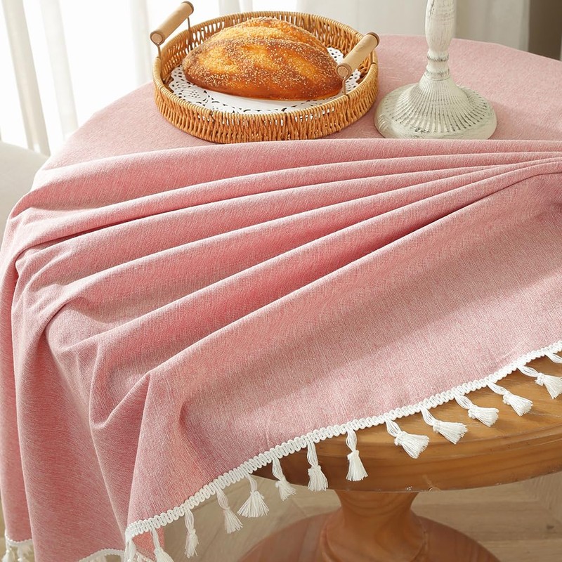 meioro Round Tablecloth, Solid Colour Table Linen, Tassel Tablecloths, Cotton