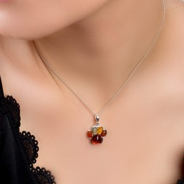 HENRYKA Paw Print Necklace in 925 Solid Sterling Silver and Baltic Amber, Dog Necklace, Cat Necklace