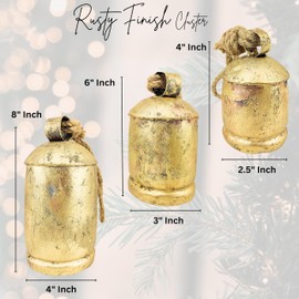 NARRY CRAFT Giant Harmony Country Cow Bells Huge Hanging on Rope Antique Gold Christmas Hanging XL Lucky Bells On Rope (Country Rustic, Large)