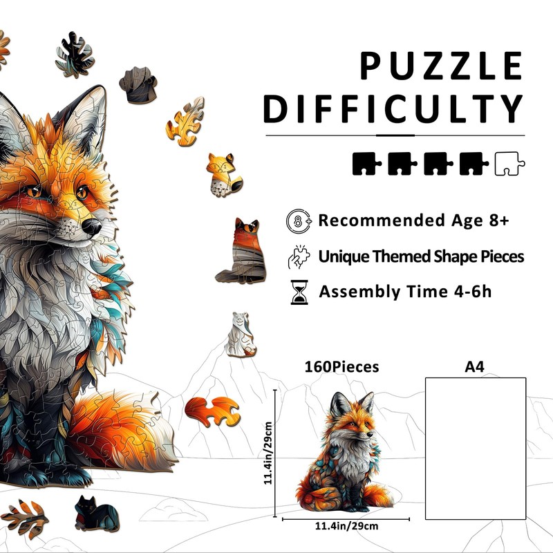 SECOGM Wooden Puzzles for Adults - Artistic Fox Wood Puzzles