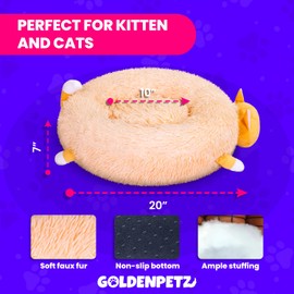 Goldenpetz Calming Cat Bed, pet Bed, Themed with Plush Animal Designs, Antianxiety Cat Bed, Provides Secure and Cozy Embrace-Like Comfort, Easy to Clean.
