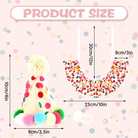 Andibro Cat Puppy Princess Costumes, Kitten Small Dog Birthday Bandana Scarf and Party Hat Cute Lace Bandana Bib Scarf Crown Hat Pet Birthday Party Decorations Set Colorful Dots Cat Accessories
