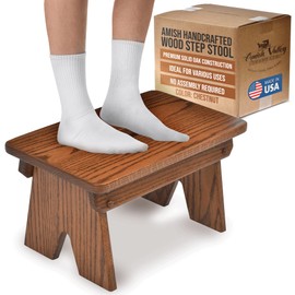 Amish Handcrafted Solid Wood Step Stool Bench Footstool A Step Above The Rest for Kitchen, Bathroom, Bedroom or Living Room (Chestnut)