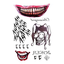 EROSPA® Temporary Tattoo Sheet Extra Large Skull Skeleton Joker Mouth Approx. 29.6 x 20 cm