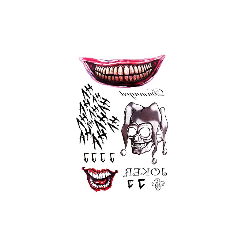 EROSPA® Temporary Tattoo Sheet Extra Large Skull Skeleton Joker Mouth