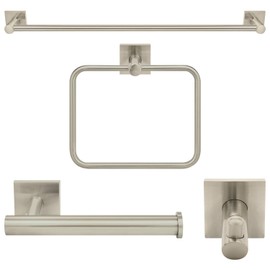 Nuk3y Senna Modern Square 4 Piece Bathroom Hardware Towel bar Accessory Set (18" Set, Satin Nickel)