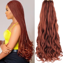 COOKOO 22 Inch Ginger French Curly Braiding Hair 2 Pack Soft Bouncy Braids Hair 75g/pack Natural Curly Braiding Hair French Curls Synthetic Hair Extention for Goddess Box Braids Crochet Hair 350#