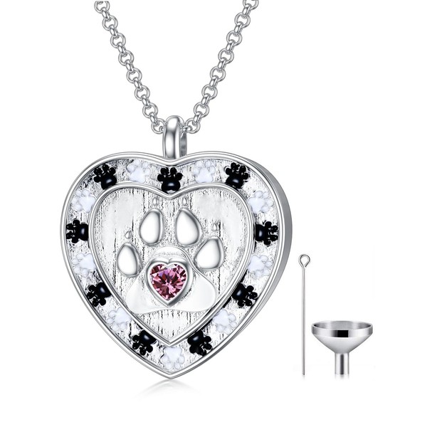 SOULMEET Memorial Pet Necklace for Ashes, Silver Paw Print Urn