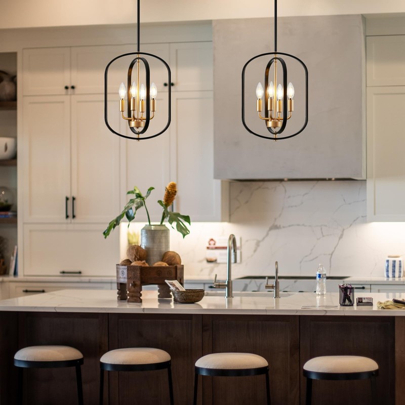 Black and Gold Chandelier for Dining Room Light Fixture, Chandelier