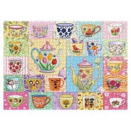 Colorful Collage Cups Puzzles for Adults 1000 Pieces, Rainbow Flower Fun Art Jigsaw Puzzles, Beautiful Floral Bird Butterfly Dog Fantasy Pretty Puzzle