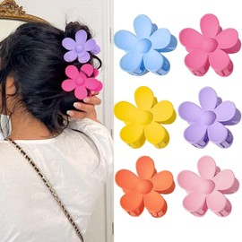 BAISEN Pack of 6 Flower Hair Clips, 8 cm Matte Non-Slip Flower Hair Clip, Large Flower Clip Women for Thick/Thin Hair, Cute Hawaiian Flowers Hair Clips (Set 1)