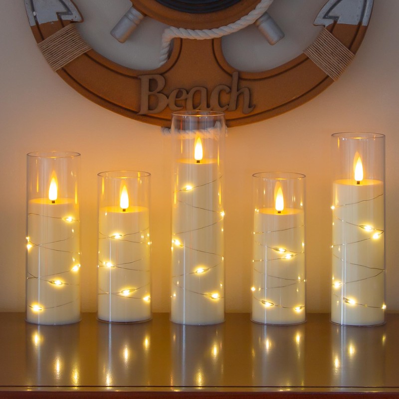 Yeelida Ivory Flameless Candles with Remote and String Light, 2.2"x