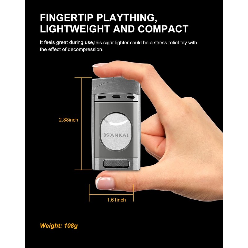 Torch Lighter with Cutter,FANKAI Cigar Lighter Double Jet Flame Refillable
