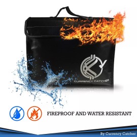 Currency Catcher Fireproof Bag - Large 15x11x3in Fire Proof Bag Protect Documents, Money, Jewelry