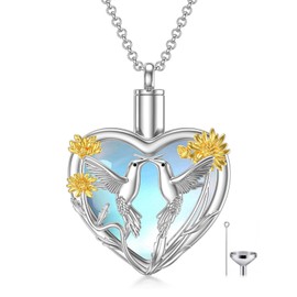 SIMONLY Urn Necklace for Human Ashes 925 Sterling Silver Hummingbird/Dragonfly/Luna Moth Crystal Moonstone Memorial Necklace Cremation Jewelry for Women Men Mom, Sterling Silver, non