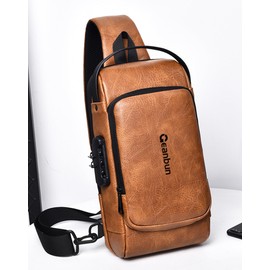 Geanbun Sling Bag for Men Anti-Theft USB Crossbody Backpack Waterproof Chest Daypack Lightweight Shoulder Bag (Brown)