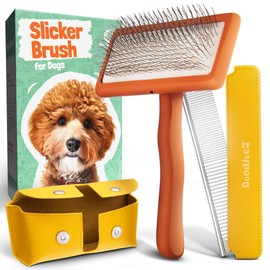 Doodle Brush for Dogs - Goldendoodle Brush with Poodle Comb and Cases Included - Goldendoodle Must Haves Grooming Tools - Designed for Doodles, Labradoodles, Bernedoodles - Medium - Orange