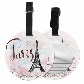 TKS MITLAN Eiffel Tower Luggage Tags for Suitcases French Paris Hand Drawn Romantic Trip Doodle Leather Baggage Suitcases Tag Name ID Label Privacy Cover Travel Bag Tags (Round 1 Pack)