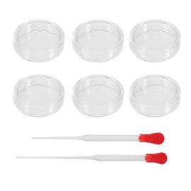iplusmile 6 Unidades 60mm de Placas de Petri de Vidrio Estéril Set de Placas de Petri de Laboratorio de Borosilicato Alto con Tapas de Cultivo de Tejido Transparente 2 Unidades 7.8" de Goteros para