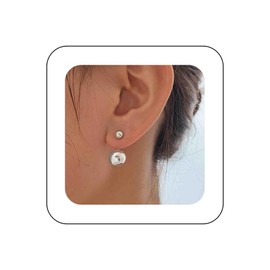 Vacaonio Minimalist Polished Ball Ear Jacklet Earrings Silver Round Ball Earrings Bead Ball Stud Earrings Double Ball Front Back Earrings Round Geometric Earrings Jewelry for Women