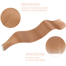 Mscat Tape in Hair Extensions 50% Remy Human Hair Mixed 22 Inch 20Pcs 50g/pack Light Brown Invisible Straight Hair Extensions Tape in(22Inch Light #27 Brown)