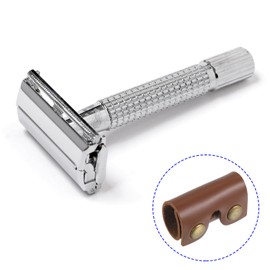 M METERXITY 3 Pack Razor Cover Protective Sheath - Double Edge Leather Safety Razor Protective Sheath Travel Cover, Apply to Shaver Razor (3.3 x 1.8 Inch, Brown)