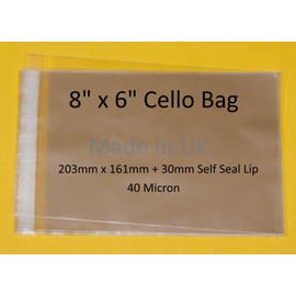 celloexpress 8" x 6" Photograph Cellophane Display Bags Self Seal - Cello Size 161mm x 203mm + 30mm Flap 40 Micron - Pack of 200