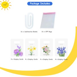 48 PCS Sublimation Acrylic Paper Clips Jumbo Blanks Kit (16 Clips 16 Display Cards 16 OPP Bags) 4x2 Inch Clear Paperclips for Heat Transfer DIY Gift Ready Bookmarks School Office Supplies