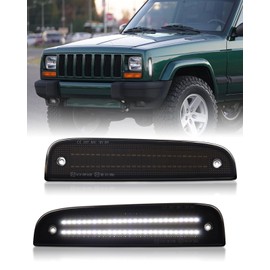 PWOBVZ White LED Front Side Marker Light for Jeep Cherokee XJ 1997 1998 1999 2000 2001, Smoked Lens Front Bumper Corner Parking Signal Lamps，Pack of 2