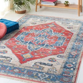 SAFAVIEH Persian Collection Area Rug - 5' x 7'6", Red & Blue, Traditional Oriental Distressed Design, Non-Shedding & Easy Care, Ideal for High Traffic Areas in Living Room, Bedroom (VTP477Q)