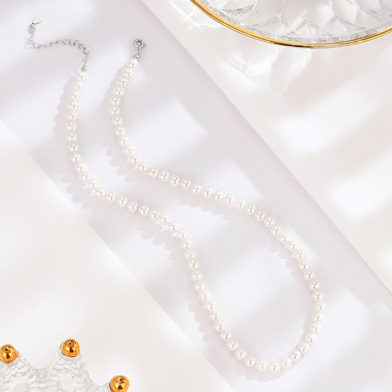 Hmzidz White Pearl Necklaces for Women,Pearl Drop Necklace,925 Silver Necklace,Small