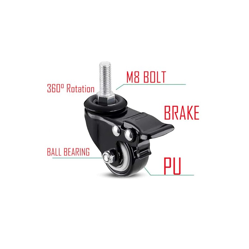 Heavy Duty Castor Wheels | 4-Pack, Swivel with M8 Bolt