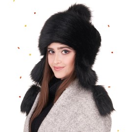 Futrzane Classic Ear Flaps Hat - Fur Trapper Hat for Women - Winter Ushanka Hat (M, Black Classic)