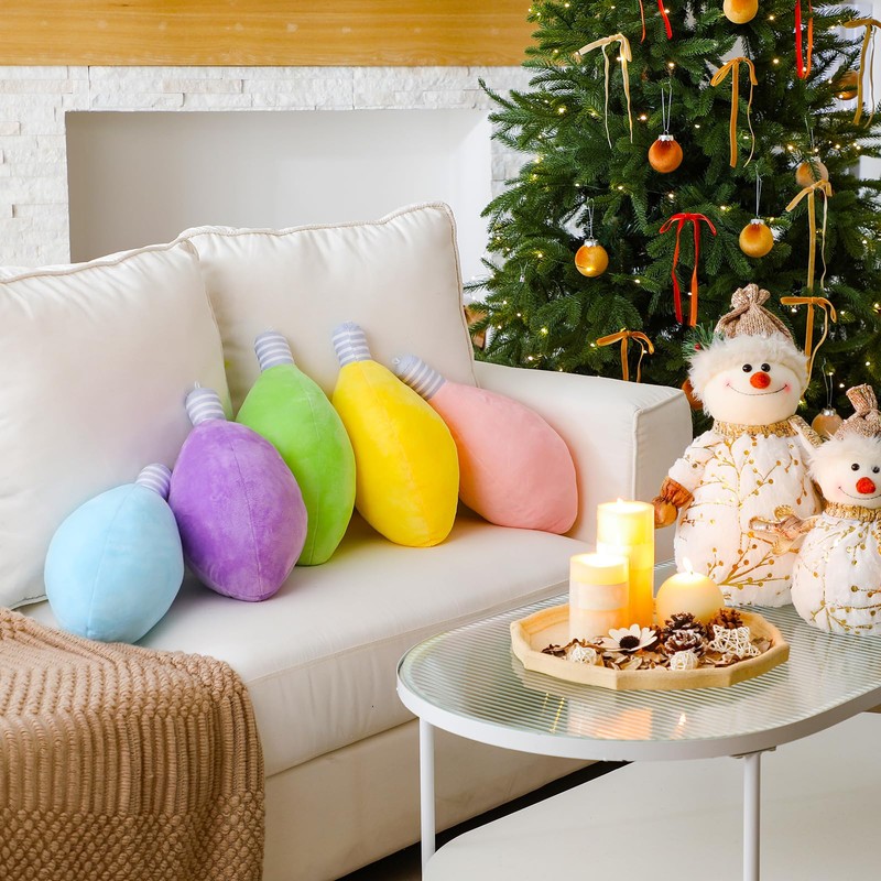 5 Pcs Christmas Light Bulb Pillows Christmas Throw Ornament Pillows