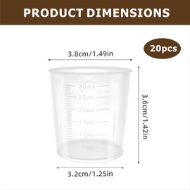 20 Pack 30ml Plastic Measuring Cups, Transparent Graduated Scale Cups Clear Epoxy Mixing Cups for Kitchen Cooking & Medicine Measuring