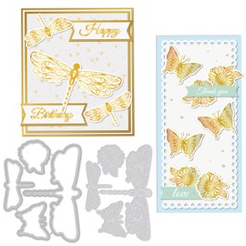 GLOBLELAND 2Pcs Dragonfly Cutting Dies and Hot Foil Plate Metal Butterfly Foil Plates and Die Cuts Embossing Stencils Set for Paper Card Making Decoration DIY Scrapbooking Album Craft Decor