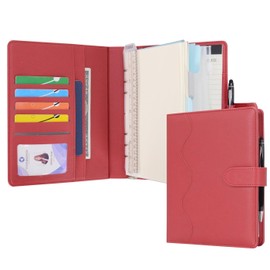 WASON A5 Diary Leather PU Lined Notebook Refillable Paper Journal, Removable Ring Binder Portfolio with Clipboard Writing Notepad and Pen for Travel Business School Agenda Organizer (Red)